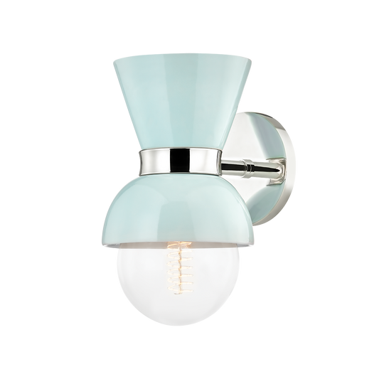 Gillian Wall Sconce in POLISHED NICKEL/CERAMIC GLOSS ROBINS EGG BLUE Finish