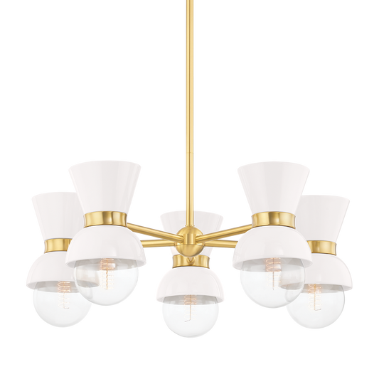 Gillian Chandelier in AGED BRASS/CERAMIC GLOSS CREAM Finish