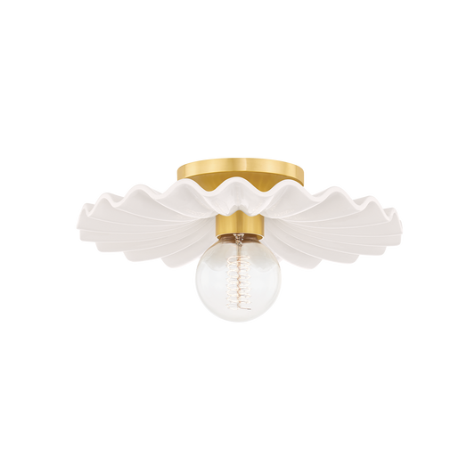 Tinsley Flush Mount in AGED BRASS/CERAMIC GLOSS CREAM Finish