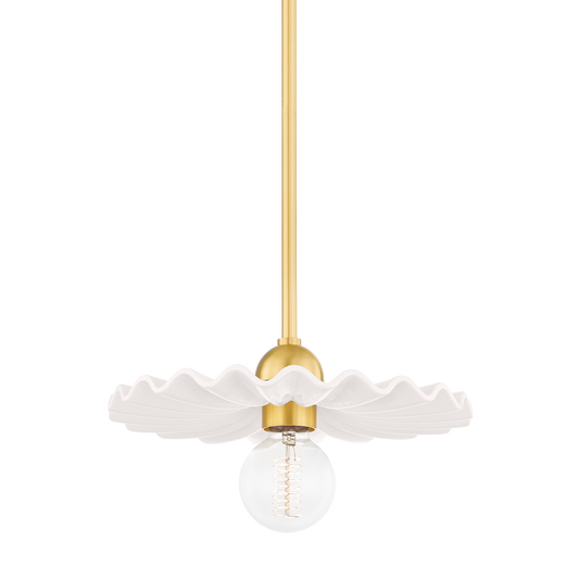 Tinsley Pendant in AGED BRASS/CERAMIC GLOSS CREAM Finish