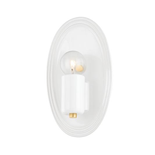 JOYCE Wall Sconce in AGED BRASS/CERAMIC GLOSS WHITE Finish