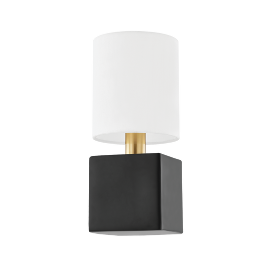 JOEY Wall Sconce in AGED BRASS/CERAMIC SATIN BLACK Finish