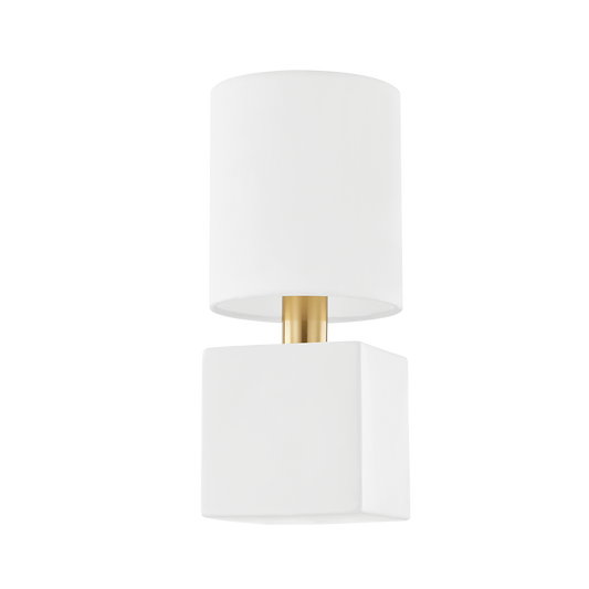 JOEY Wall Sconce in AGED BRASS/CERAMIC SATIN WHITE Finish