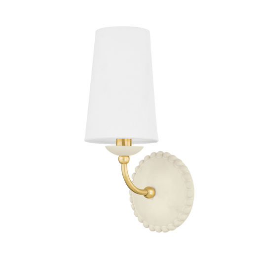 Rhea Wall Sconce in AGED BRASS/CERAMIC ANTIQUE IVORY Finish