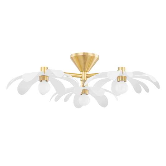 Twiggy Semi Flush in AGED BRASS/TEXTURED WHITE Finish