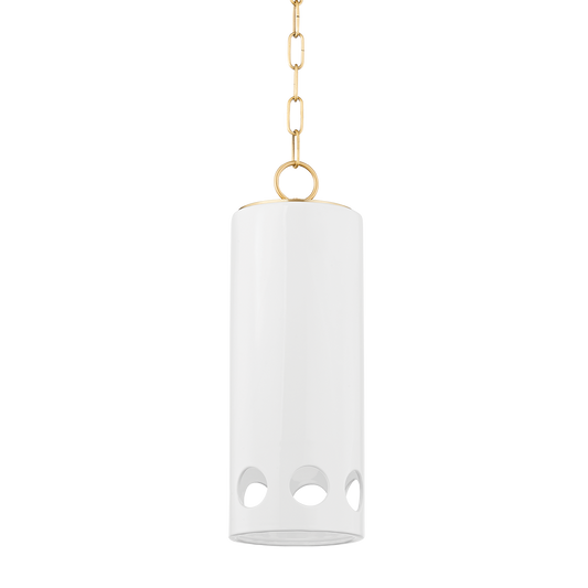 Jean Pendant in AGED BRASS/CERAMIC GLOSS WHITE Finish