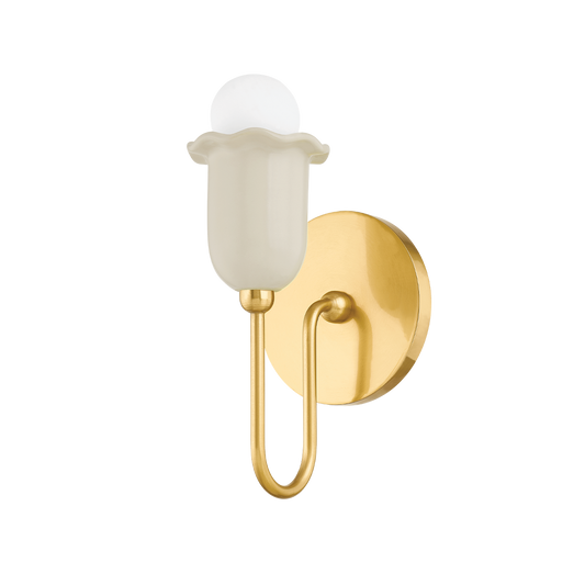 DELILAH Wall Sconce in AGED BRASS/CERAMIC ANTIQUE IVORY Finish