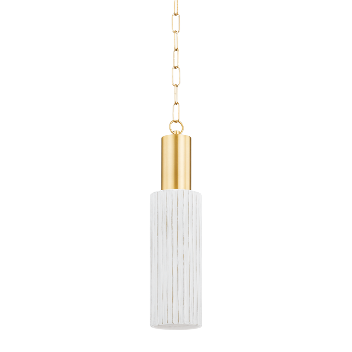 CORISSA Pendant in Aged Brass/ Ceramic Whitewash Bisque Finish