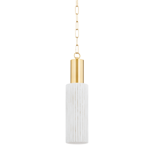 CORISSA Pendant in Aged Brass/ Ceramic Whitewash Bisque Finish