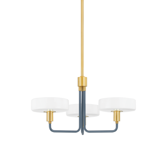 Aston Chandelier in Aged Brass/Slate Blue Finish