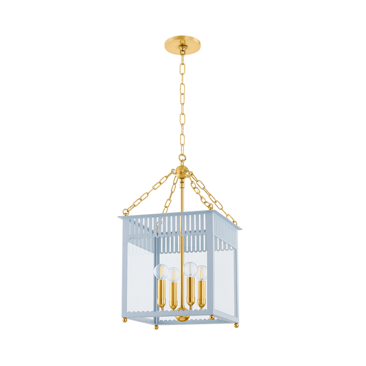 ROSALIE LANTERN in AGED BRASS/SOFT ARCTIC BLUE Finish