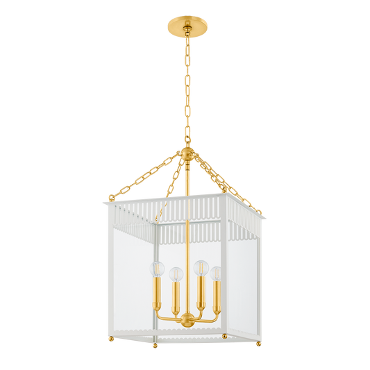 ROSALIE LANTERN in AGED BRASS/SOFT CREAM Finish