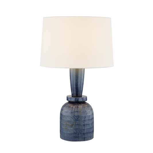 RUSSO Table Lamp in AGED BRASS/CERAMIC WASHED COBALT Finish