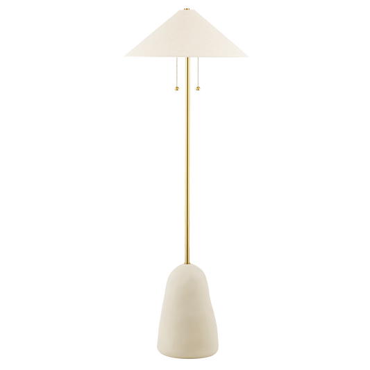 Maia Floor Lamp in AGED BRASS/CERAMIC TEXTURED BEIGE Finish