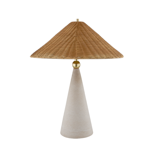 PERILLA Table Lamp in AGED BRASS/ CERAMIC WINDSWEPT WHITE Finish