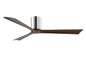 Irene-3H Series 60 Inch 3 blade paddle fan. Multiple Finish Options to choose from. Polished Chrome / Walnut Tone Finish