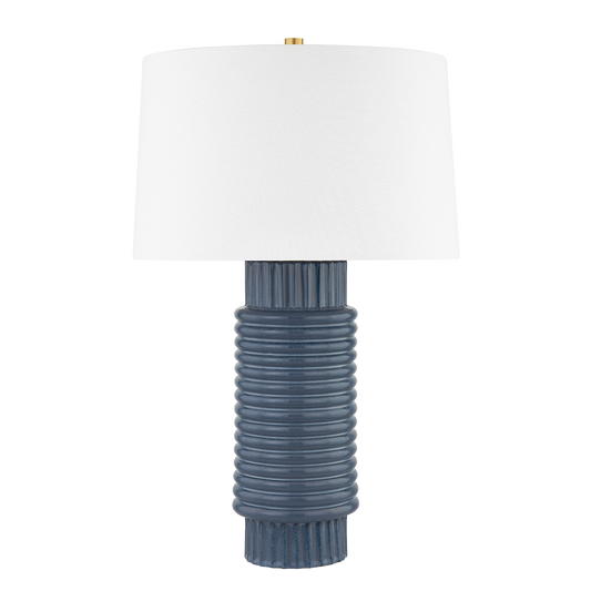 BRODERICK Table Lamp with AGED BRASS/GREY BLUE REACTIVE CERAMIC Finish