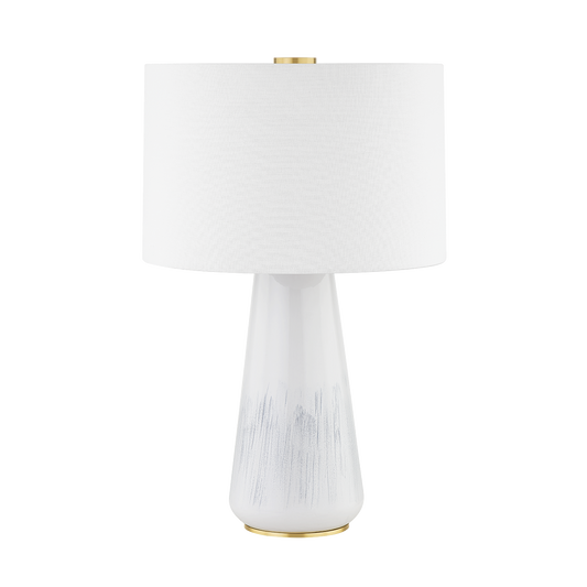SAUGERTIES Table Lamp with AGED BRASS/GLOSS WHITE ASH CERAMIC Finish