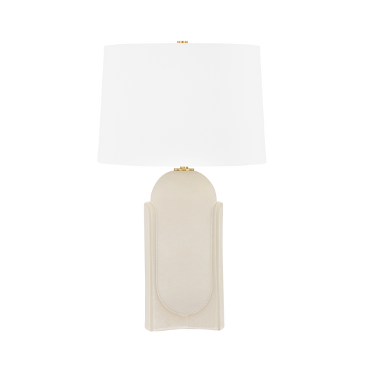 LEESTON Table Lamp with Aged Brass/Ceramic Moonstone Sand Finish