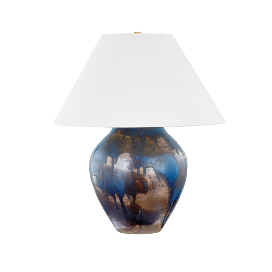 PLEASANTVILLE Table Lamp with Aged Brass/Ceramic Silt Blue Finish