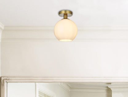 Baxter 8 Inch Flush Mount Frosted White Shade in Satin Gold