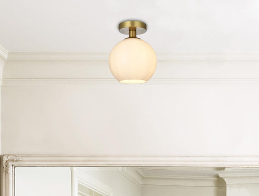 Baxter 8 Inch Flush Mount Frosted White Shade in Satin Gold