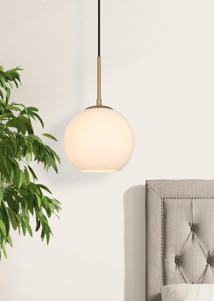 Baxter 8 Inch Pendant Frosted White Shade in Satin Gold