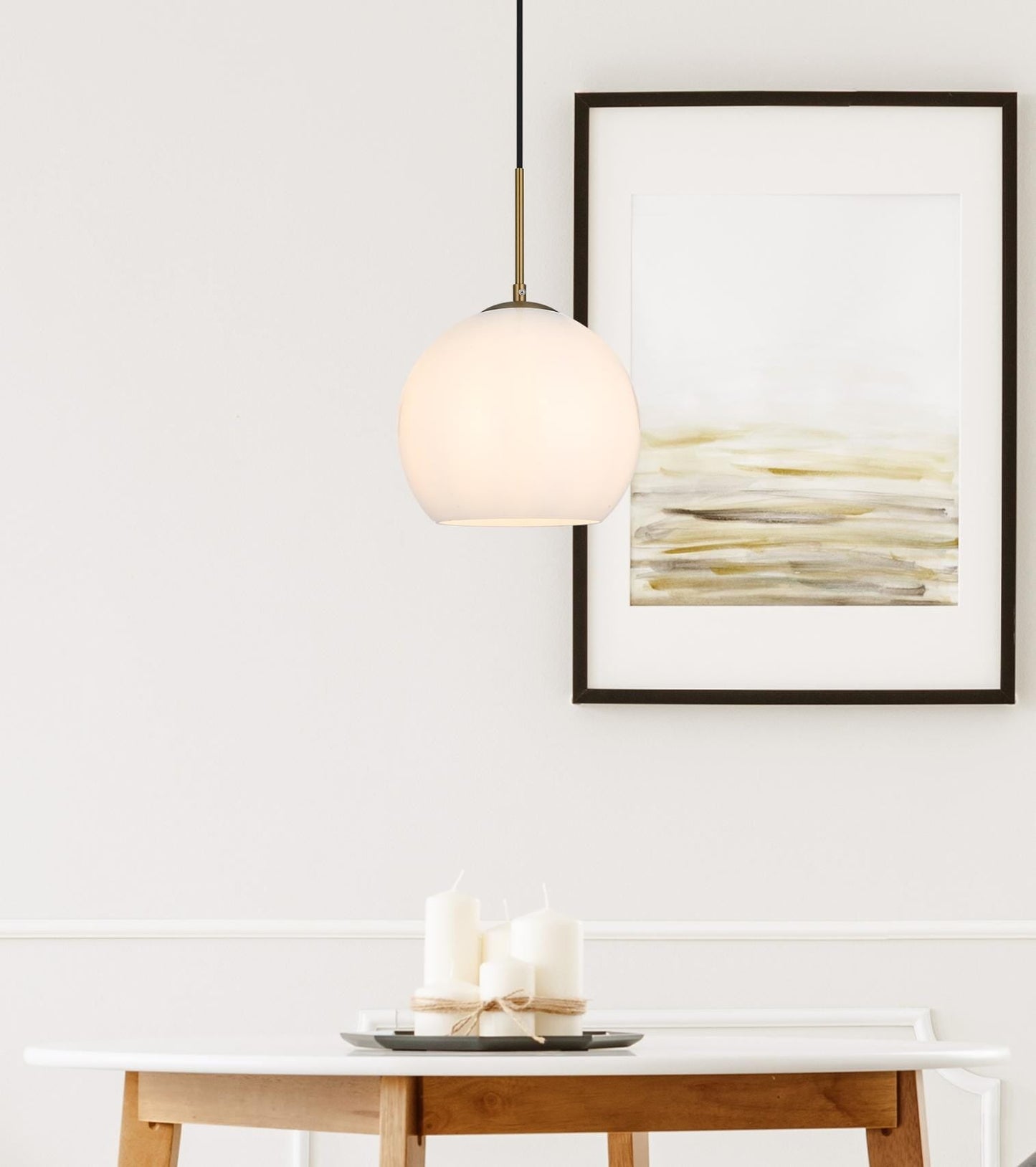 Baxter 10 Inch Pendant Frosted White Shade in Satin Gold