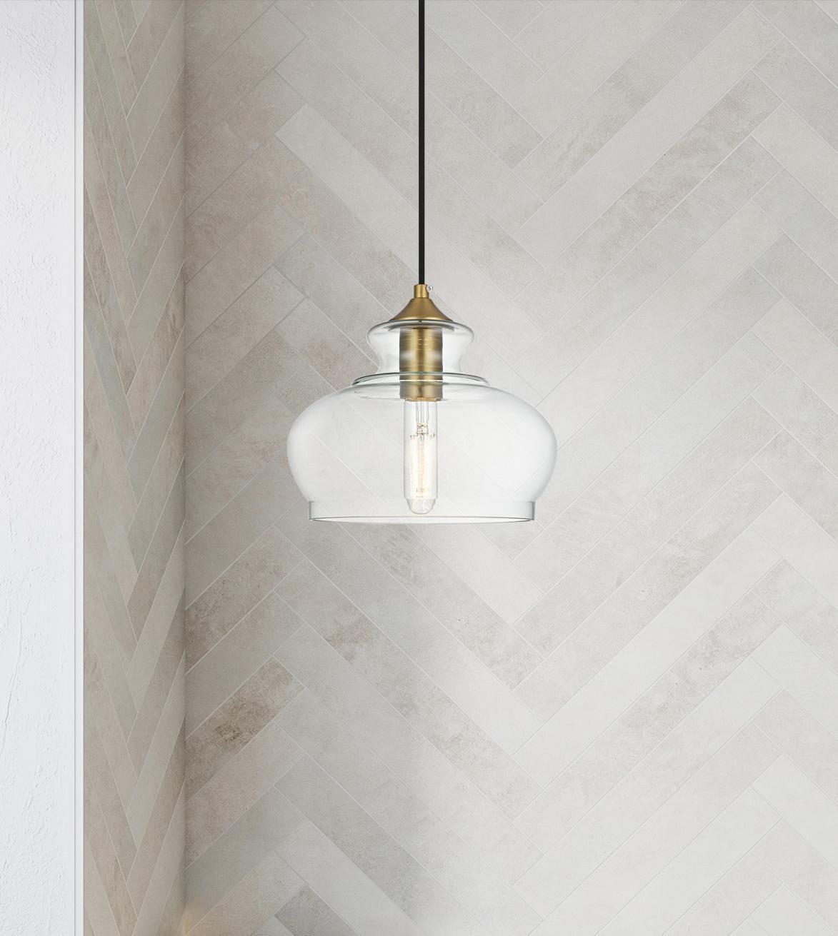 Destry 9.5 Inch Pendant Clear Shade in Satin Gold