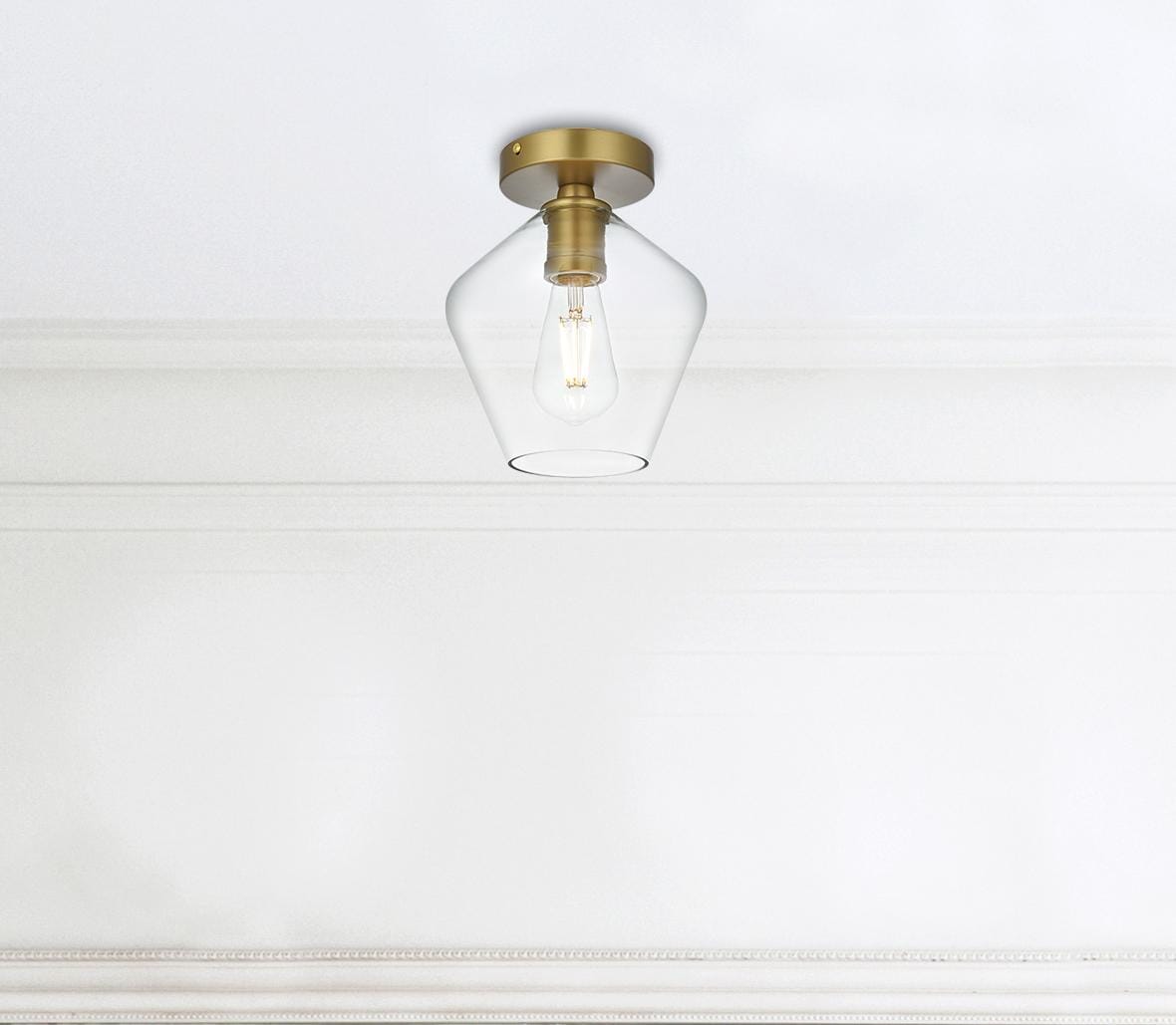 Gene 8 Inch Flush Mount Clear Shade in Satin Gold