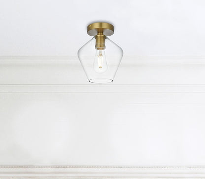 Gene 8 Inch Flush Mount Clear Shade in Satin Gold