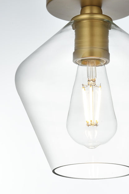Gene 8 Inch Flush Mount Clear Shade in Satin Gold