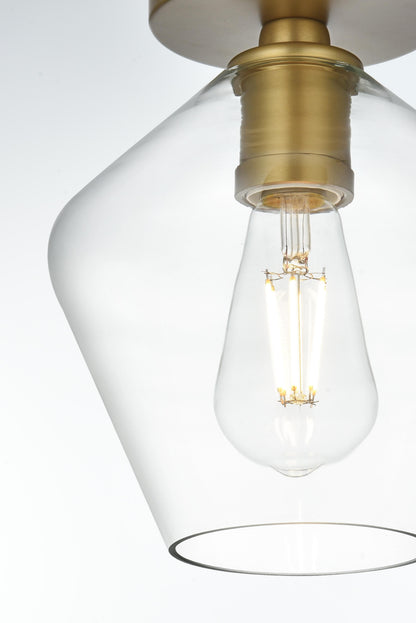 Gene 8 Inch Flush Mount Clear Shade in Satin Gold