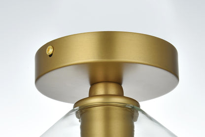 Gene 8 Inch Flush Mount Clear Shade in Satin Gold
