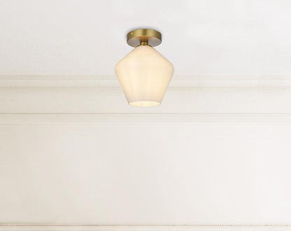 Gene 8 Inch Flush Mount Frosted White Shade in Satin Gold
