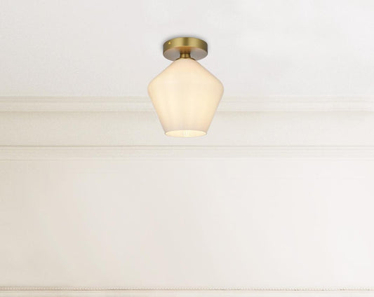 Gene 8 Inch Flush Mount Frosted White Shade in Satin Gold
