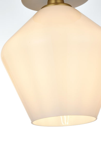 Gene 8 Inch Flush Mount Frosted White Shade in Satin Gold