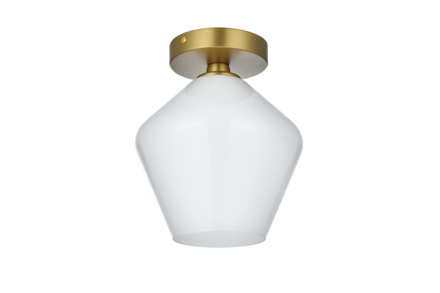 Gene 8 Inch Flush Mount Frosted White Shade in Satin Gold