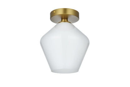 Gene 8 Inch Flush Mount Frosted White Shade in Satin Gold