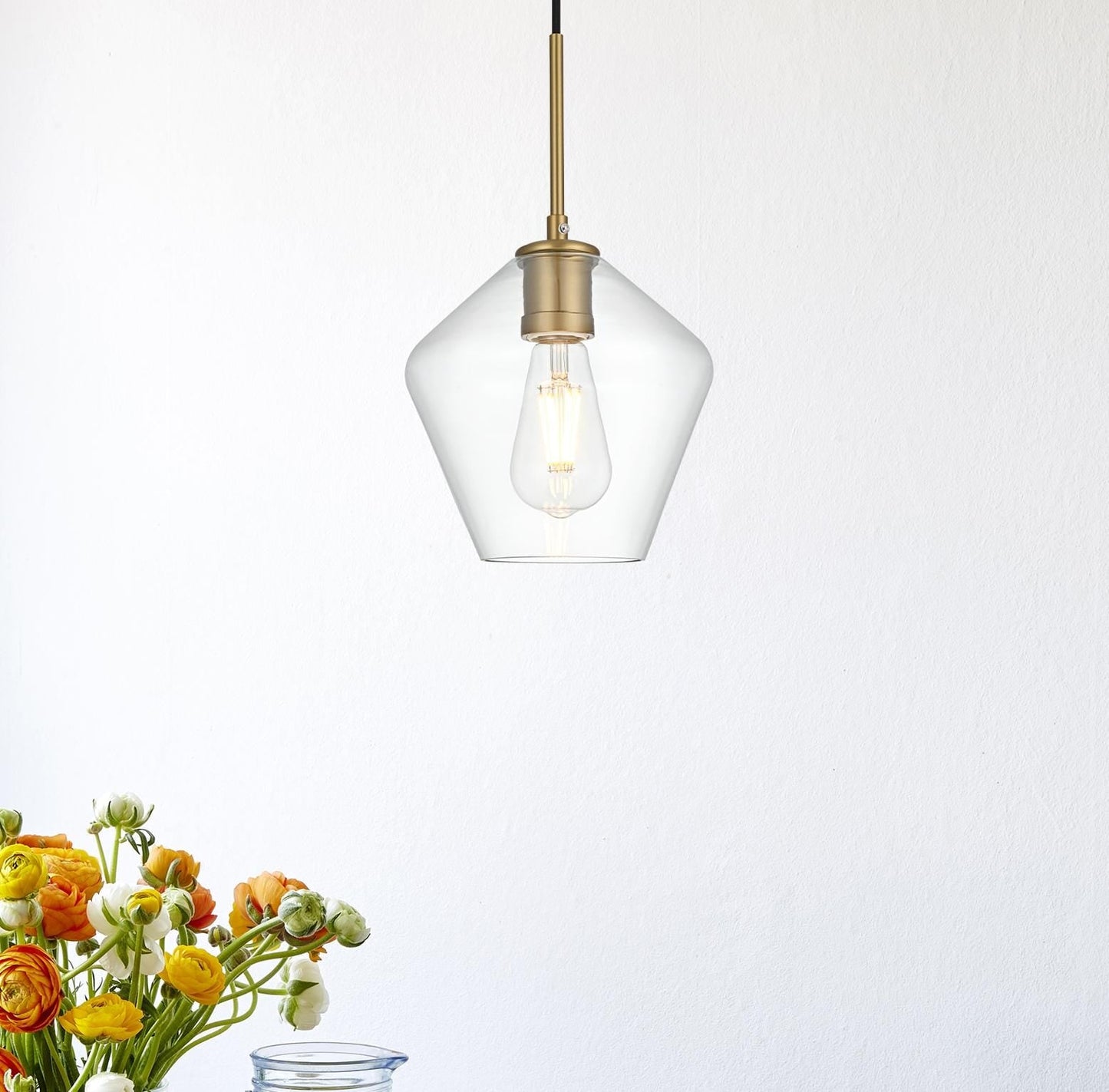 Gene 8 Inch Pendant Clear Shade in Satin Gold