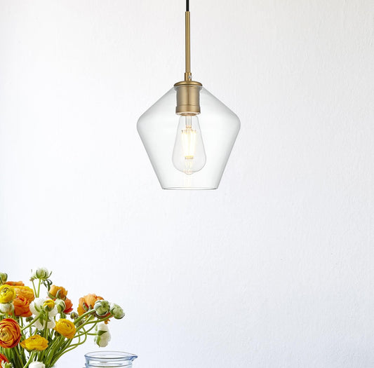 Gene 8 Inch Pendant Clear Shade in Satin Gold