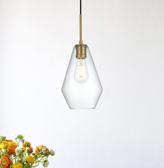 Gene 7 Inch Pendant Clear Shade in Satin Gold