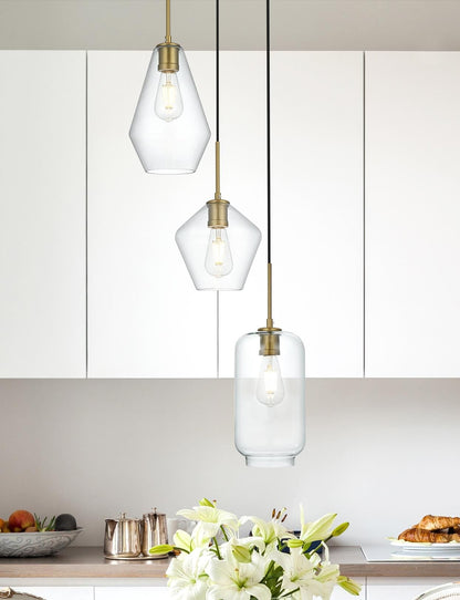 Gene 17.5 Inch Pendant Clear Shade in Satin Gold