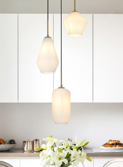 Gene 17.5 Inch Pendant Frosted White in Satin Gold