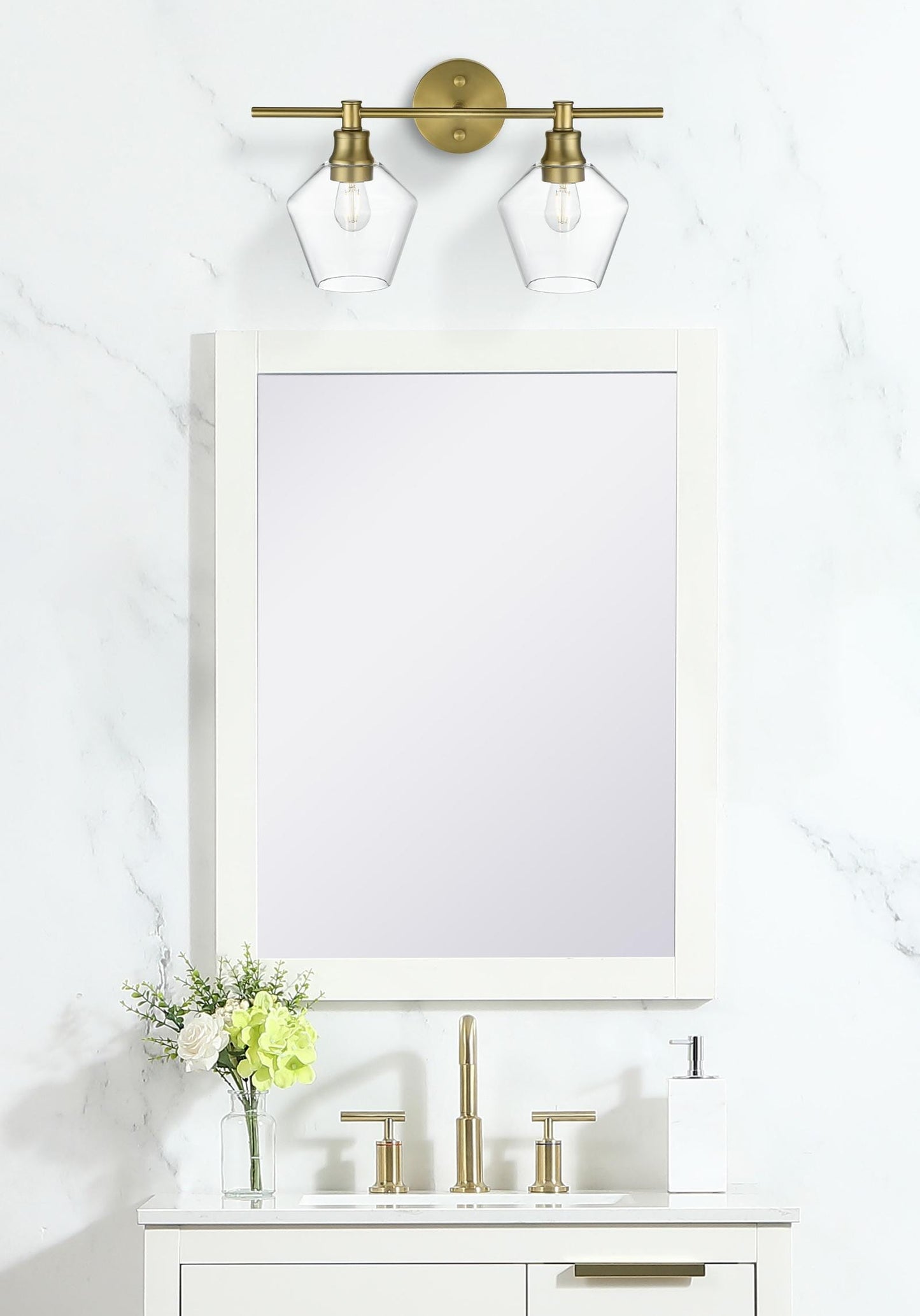 Gene 2 Light Satin Gold and Clear Glass Wall Sconce