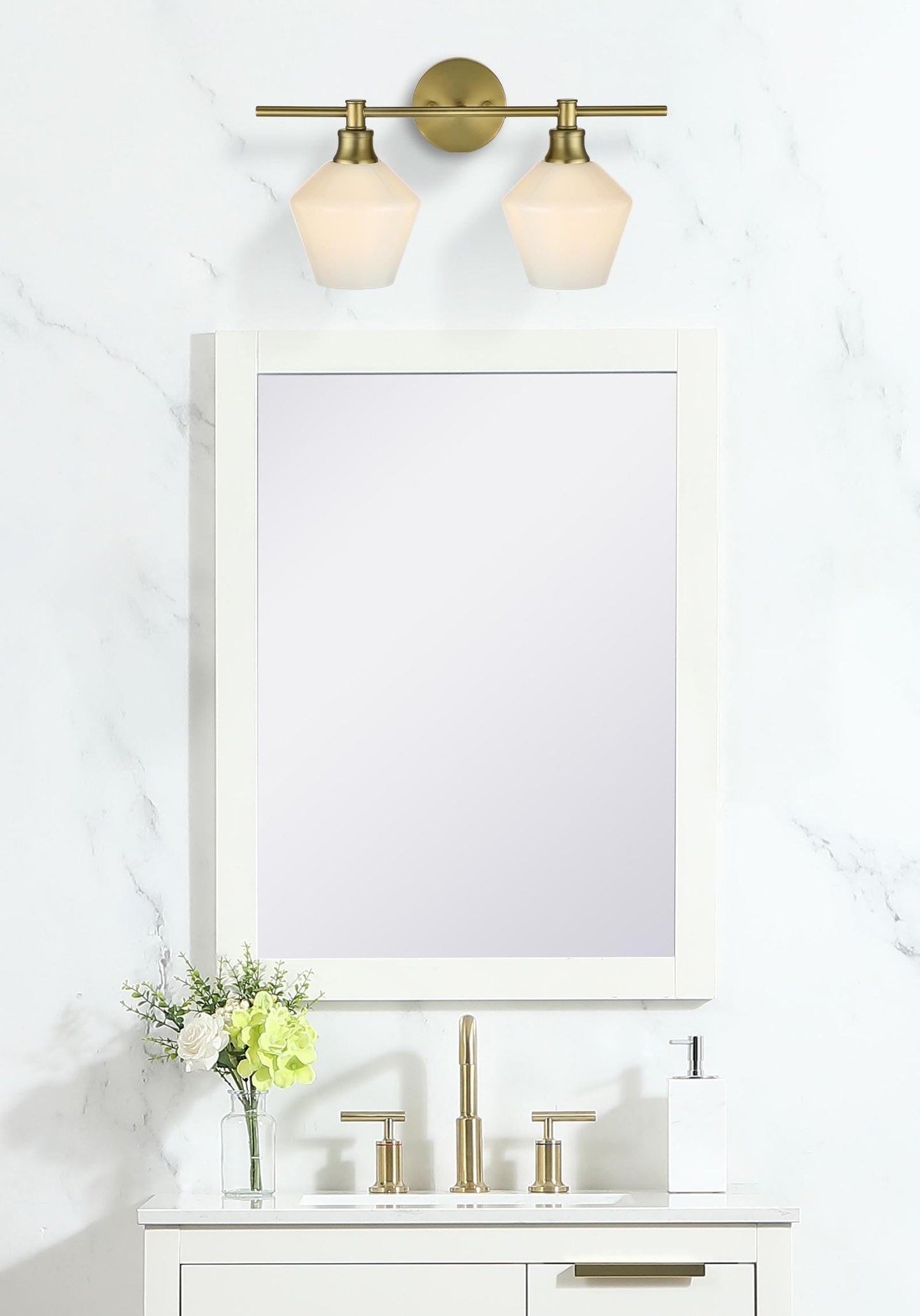 Gene 2 Light Satin Gold and Frosted White Glass Wall Sconce