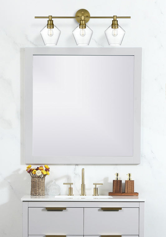 Gene 3 Light Satin Gold and Clear Glass Wall Sconce