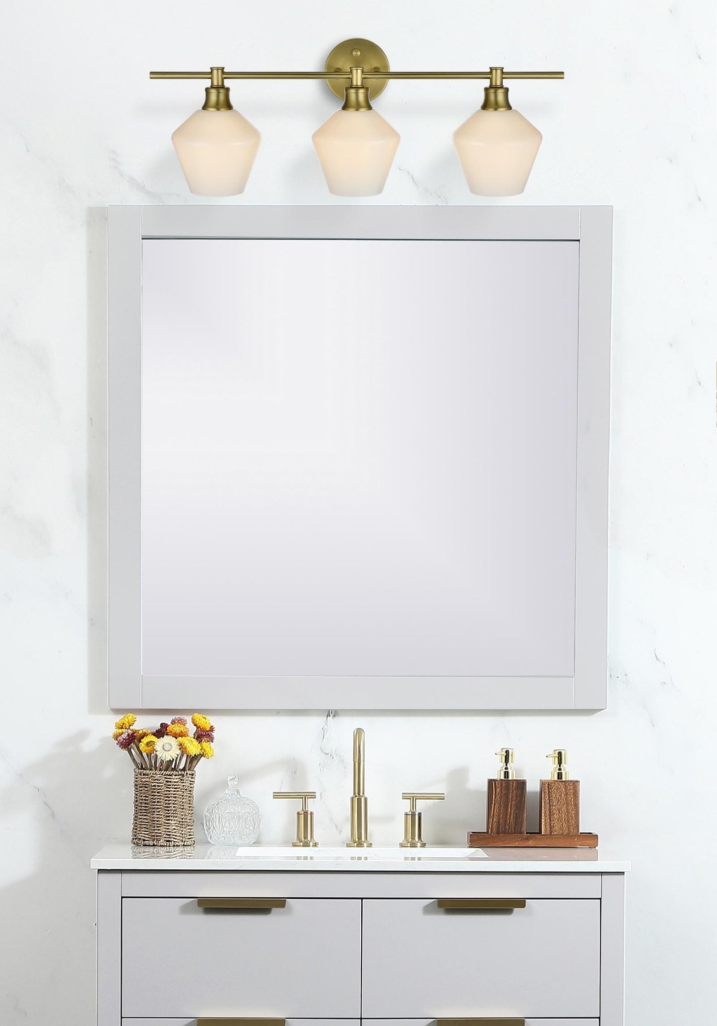 Gene 3 Light Satin Gold and Frosted White Glass Wall Sconce