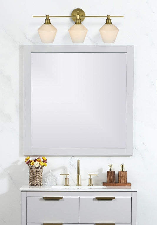 Gene 3 Light Satin Gold and Frosted White Glass Wall Sconce