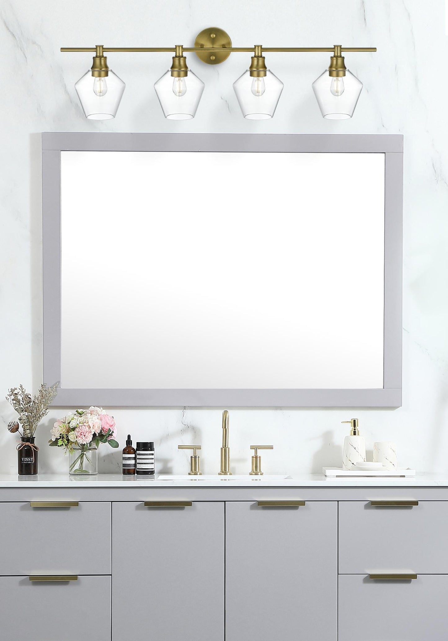 Gene 4 Light Satin Gold and Clear Glass Wall Sconce